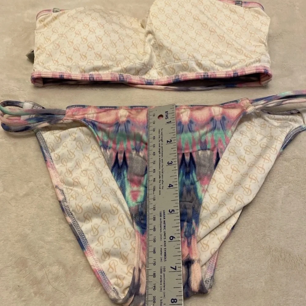 Victoria's Secret Multi Strap Back Watercolor Bikini in Pink, Blue & White